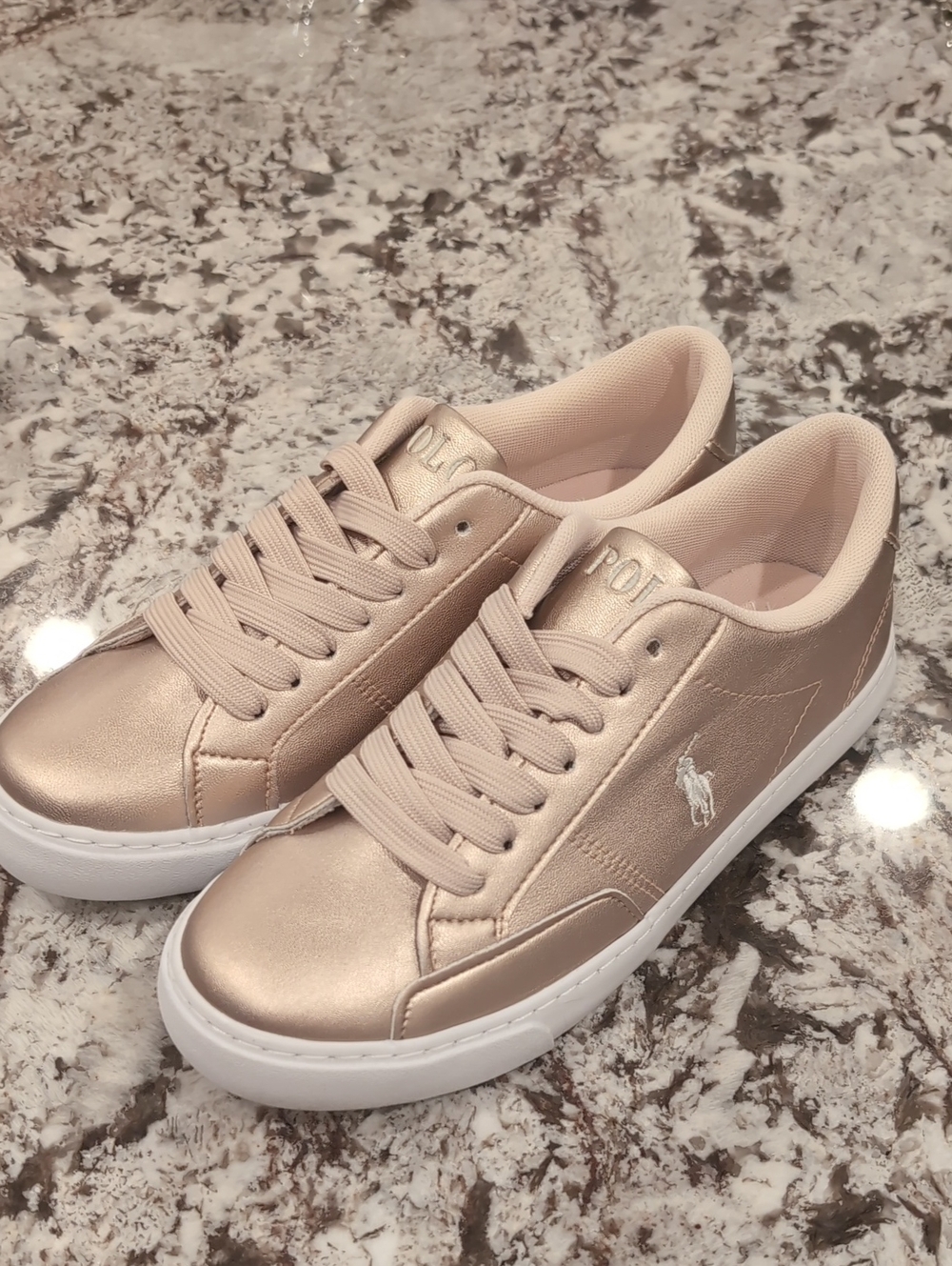 NWT Polo by Ralph Lauren Rose Gold Low-Top Theron IV Sneakers Size 4.5